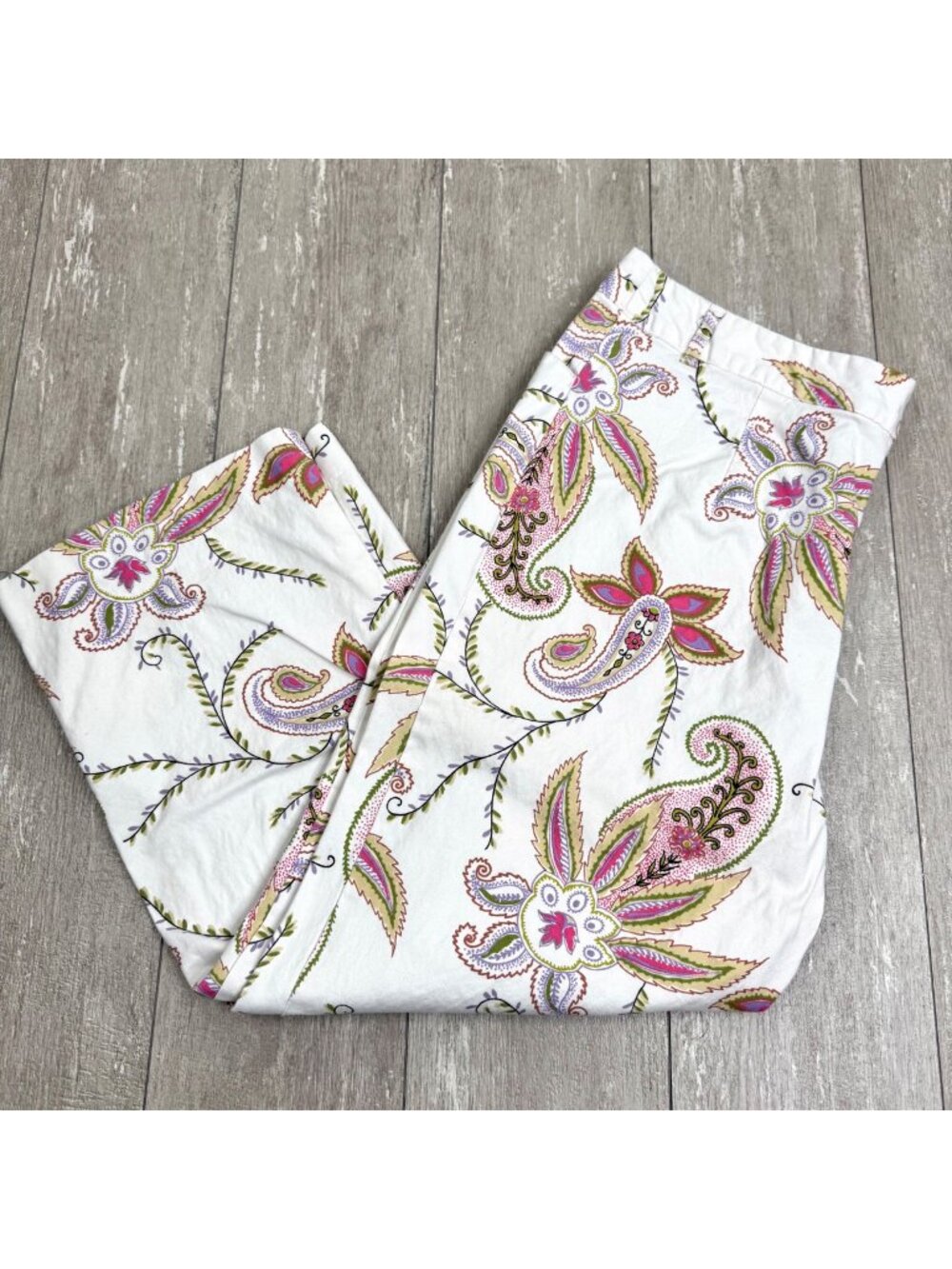 Vintage Mossimo Floral Paisley Cropped Pants Multicolored White Background Sz 14